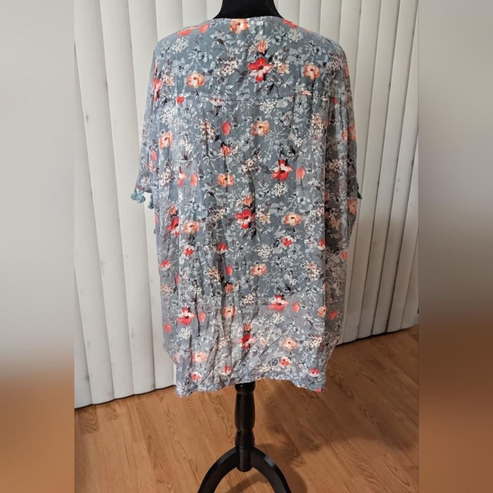 Jodifl Floral Tassel Kimono Cardigan/Duster L - Sage/Coral - Boho - Picture 3 of 7